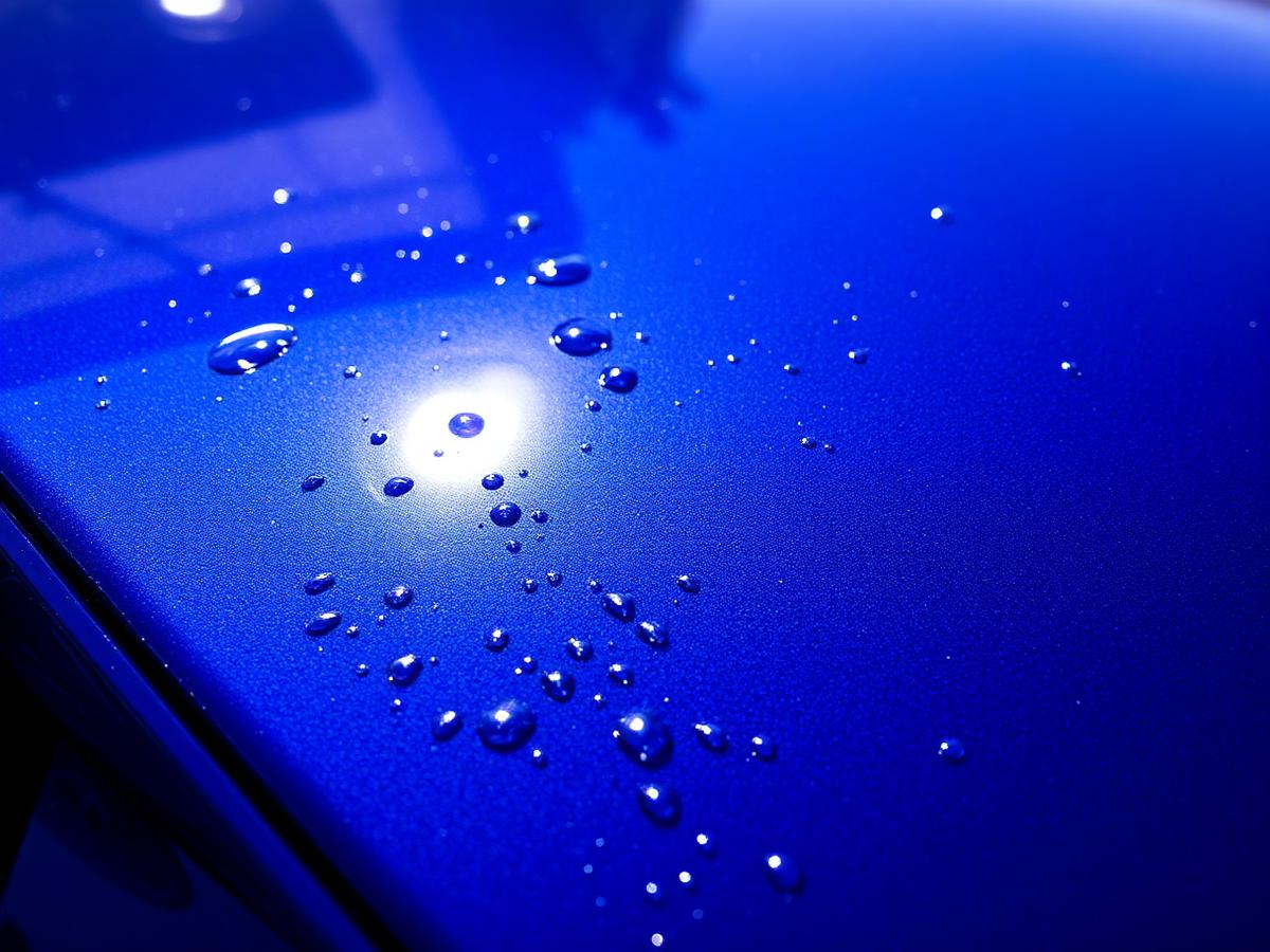Water beading on a freshly waxed hood